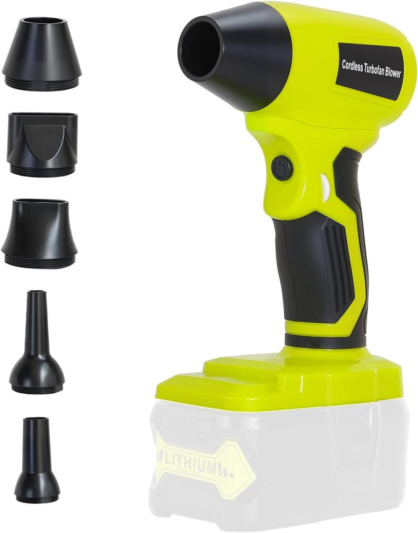 2025 Brushless Leaf Blower Cordless for Ryobi 18V Battery, Lightweight Electric Handheld Mini Blowers with 5 Attachments, Stepless Speed for for Small Areas Precision Cleaning (No Battery)