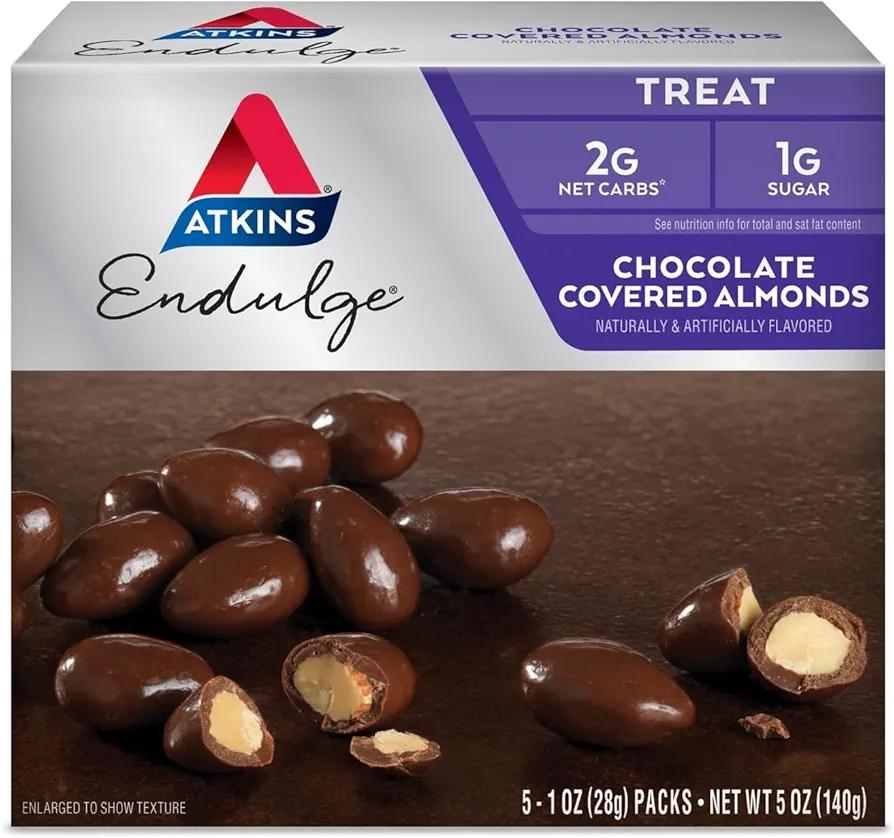 Atkins Endulge Treat Chocolate Covered Almonds. Rich & Crunchy. Keto-Friendly.1 Oz, 5 Count, Pack of 4, Best By: 08/29/2025
