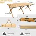 Folding Camping Table, Roll-Up Folding Table with Carry Bag, Portable Aluminum Picnic Table, Low Height Beach Table for Outdoor Use, Travel, BBQ & Hiking, Easy Assembly (Natural), 23.62" x 45.67" x 17.72"