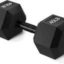 Rubber Encased Exercise & Fitness Hex Dumbbell, Hand Weights with Anti-Slip Metal Handle for Home Gym, Multiple Sizes, 45LB Single