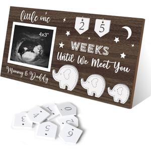 Yudarte Ultrasound Picture Frame 4x3 Inches with Baby Countdown Weeks Sonogram - Pregnancy Announcement Elephant Nursery Decor for Birth Information - Expecting Parents to be New Mom Gifts for