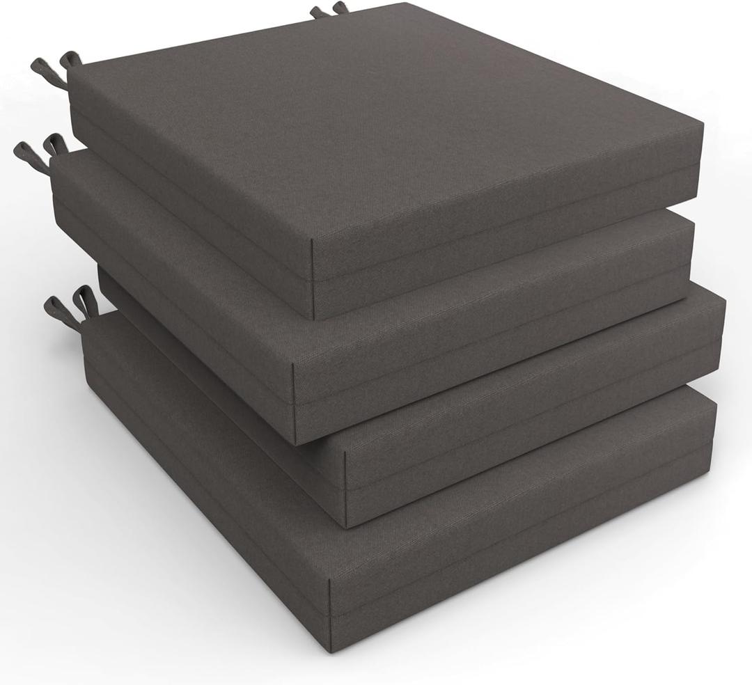 Bafode Patio Chair Cushions Set of 4, 19" x 19" x 3" Waterproof Outdoor Chair Cushions for Furniture, Seat Cushion with Ties, for Patio, Yard, Garden Dining Chair (Dark Grey, 19''*19''*3'')