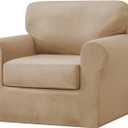 vctops 3 Pieces Velvet Stretch Armchair Sofa Cover for 1 Seater Couch Soft Washable Sofa Slipcover with Individual Backrest and Cushion Cover for Kids Cats Dogs (Light Coffee,1 Seat)