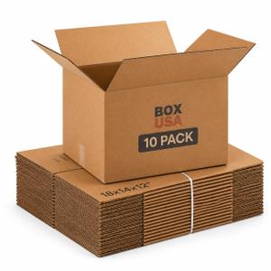 BOX USA Moving Boxes Medium 18"L x 14"W x 12"H 10-Pack | Corrugated Cardboard Box for Shipping, Mailing, Packing, Packaging and Storage 18x14x12