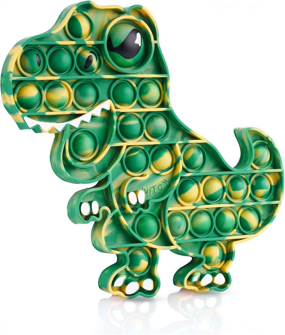 Dinosaur Push Pop Bubble Fidget Sensory Toy Silicone Large T-Rex with Printed Eye, Stress Reducer Anxiety Reliever Bubble Popper Board Fidget Squeeze Toy for Kids & Adults