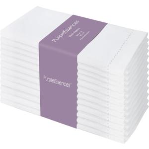 PurpleEssences Set of 12 Hemstitch Cloth Dinner Napkins 100% Cotton - Soft Durable Washable - Ideal for Wedding Spring Easter Summer - Perfect Everyday Use Table Linen 18x18 - White