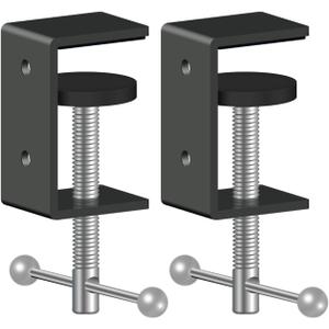 2-Pack 1 Inch Heavy Duty Black C-Clamps for Desk & Table, 0-1.5 Inch Clamping Range, 2 Mounting Holes, Metal Workbench Clamps, Garland Clamps, Mantle Clamp
