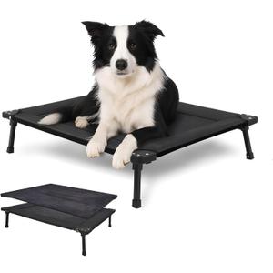 Pozico Elevated Outdoor Dog Bed - Foldable Cooling Dog Cot with Metal Frame, Portable Camping Pet Bed for Medium & Small Dogs, Breathable Mesh for Indoor & Outdoor Use, Black - L