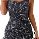Eomenie Women's One Piece Swimdress Swimsuit with Drawstring Tummy Control Bathing Suits Push Up Swim Dresses with Bottom (Black White Dot), S