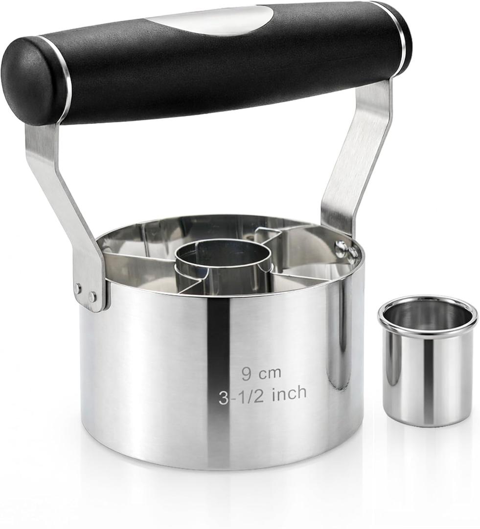 Donut Cutter, 3.5" Stainless Steel Doughnut Cutter with Ergonomic Soft Grip Handle & 1.2 Inch Biscuit Maker, Home Baking Dough Tools for Frying, Great Kitchen Gift for Family Bakers