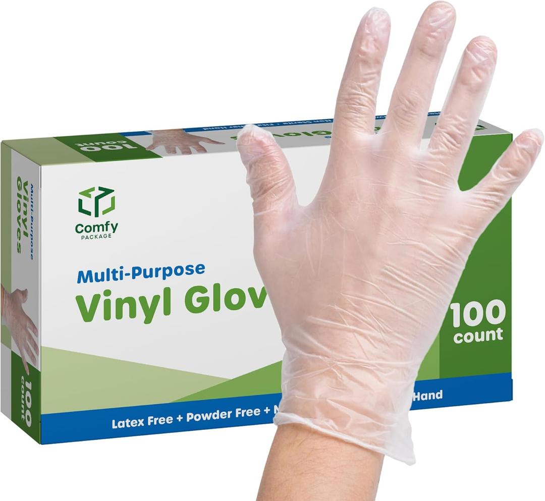 Comfy Package Disposable Vinyl Gloves  Clear, Latex-Free, Powder-Free, BPA-Free  Safe for Food Handling, Cooking & Cleaning (Small)