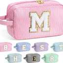 YOOLIFE Birthday Gifts for 6 7 8 9 10 11 12 13 14 15 Year Old Teen Girl - Initial Makeup Bag Letter Toiletry Pouch Cosmetic Case, Personalized Teen Girl Gifts Trendy Stuff Party Favor, Pink M