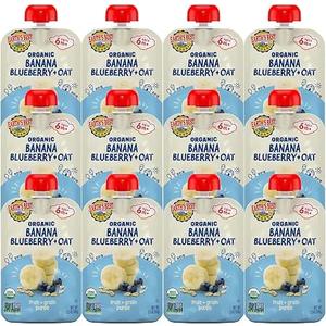 Earth's Best Organic Baby Food Pouches, Wholesome Breakfast Puree for Babies 6 Months and Older, Organic Banana Blueberry and Oat Puree, 3.5 oz Resealable Pouch (Pack of 12) BBD: 07-24-27