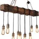 10-Lights Rustic Chandelier Wooden Retro Pendant Light Industrial Suspension Light Wood Chandelier -line can be Adjusted Freely