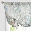 jinchan Tie Up Valance Curtain Floral Linen for Windows Farmhouse Valance 45 Inch Peonies Botanical Short Window Treatment Adjustable Length for Kitchen Living Room Light Filtering 1 Panel Blue
