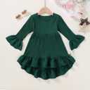 YOUNGER TREE Toddler Baby Girls Fall Clothing Solid Cotton Pit Irregular Skirt Winter Dress Long Sleeve Skirt Outfits (Green)