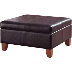 HomePop Faux Leather Square Storage Ottoman with Wood Legs, Distressed Brown