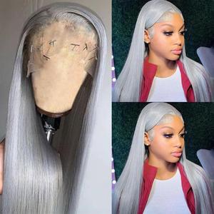 Grey Lace Front Wigs Glueless Human Hair Pre Plucked Silky Straight Gray Virgin Hair 13x4 HD Transparent Lace Frontal Glueless Silver Human Hair Wigs for Women 30 Inch 150% Density with Baby Hair (#13x4 Grey)