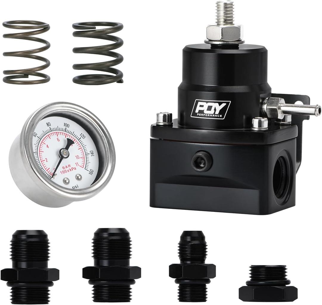 Adjustable EFI Fuel Pressure Regulator Kit 3-70PSI with AN8 Feed Port and AN6 Return Port (black)
