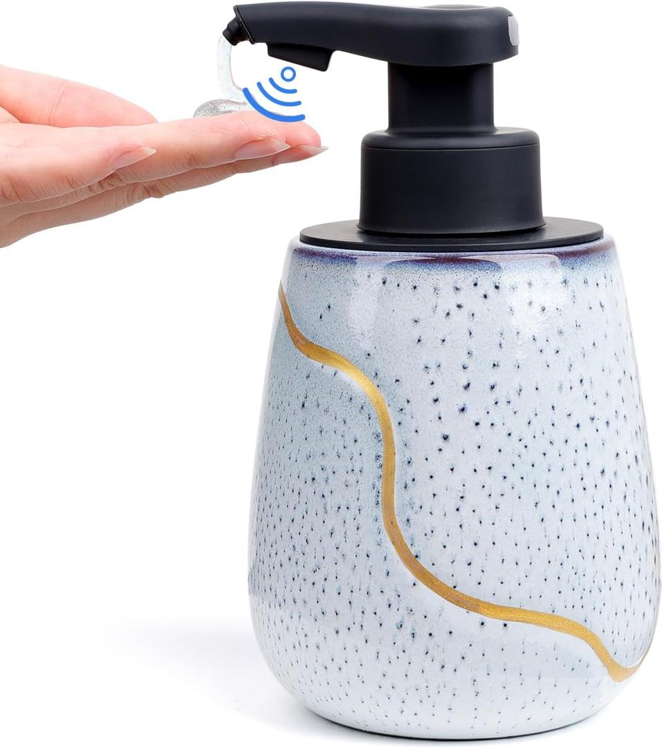 BosilunLife Automatic Soap Dispenser Bathroom - Liquid Hand Free Dispenser Smart Electric Ceramic Lotion Soap Dispenser Touchless with Waterproof Pump Rechargeable for Dish Soap, 17oz, Speckled Blue