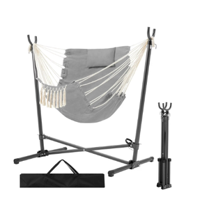 Folding Hammock Stand with Heavy-Duty Hanging Chair, Max Load 450 pounds (Gray)