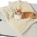 Bedsure Waterproof Dog Blankets for Small Dogs  Calming Cat Blanket for Couch Protector Washable, Long Faux Fur Pet Throw Blanket for Puppy, Reversible Furniture Protection, 25"x35",Cream