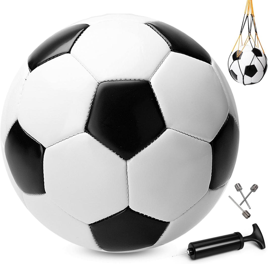 Soccer Ball Size 5 with Pump & Bag - Pack of 1- Official Size & Weight - Classic Black & White - Indoor Outdoor Use - Durable & Long-Lasting - Ideal Gift for Toddler, Kids, Youth & Adults