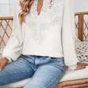 Falechay Womens Tops Swiss Dot Boho Long Sleeve Shirts V Neck Casual Chiffon Blouses Flowy Lace Hem Cute Clothing Trendy 2026 (White, XS)