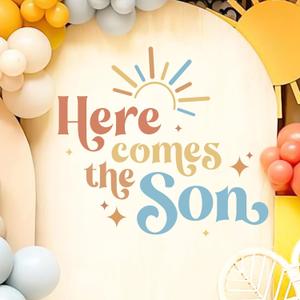 Here Comes The Son Baby Shower Decor - Here Comes The Son Decal Sign, Baby Shower Sign for Backdrop, Backdrop Letters for Arch, 1St Party Banner Supplies for Boy (Color) (Yellow, Pink)
