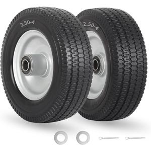 8-Inch Flat-free Tire, 2.50-4 Solid Tire and Wheel, 5/8" Bearings, 2.2" Offset Hub for Hand Truck Garden Wagon Trolley Dolly Replacement, 2 Pack