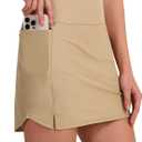 KPSUN Women's Swim Skirt with Pockets Tummy Control Bathing Suit Bottoms High Waisted Stretchy Athletic Swimsuit Skirts 2025 (Medium, Khaki)