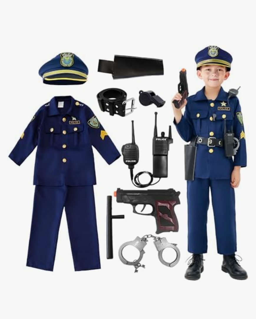 Udekit Police Cosutme for Kids, Police Officer Costume Uniform Set with Accessories for Kids Boys Girls Halloween Cosplay Party for Age 4 to 6