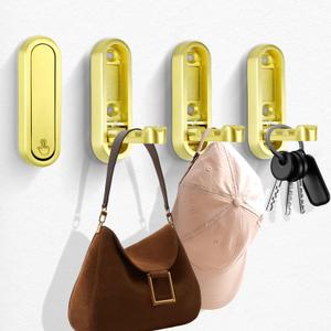 4PCS Foldable Gold Wall Hooks, Heavy Duty Zinc Alloy Valet Hooks, Wall Mount Bathroom Towel Hooks Gold forfor Hanging Clothes, Bags, Hats, Bathrobes, Keys etc