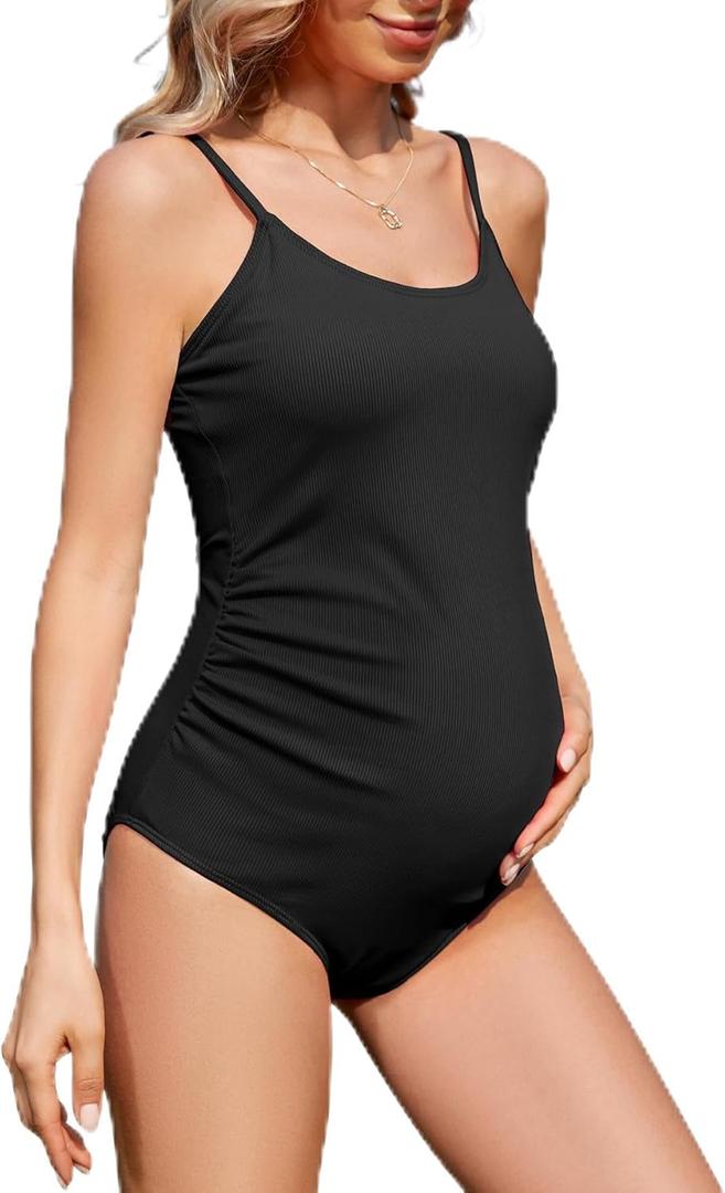 Zando Maternity Swimsuit One Piece Bathing Suit for Women Pregnancy Swim Suit High Elastic Women's Maternity Swimwear (X-Large, Black)