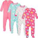Gerber Baby-Girls 4-Pack Footed Pajamas (12 Months, Unicorns Cats Pink)