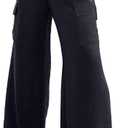 EVALESS Women Palazzo Pants Summer Casual Wide Leg High Waist Lounge Flowy Beach Trousers Travel Vacation Outfits (Large, Black)