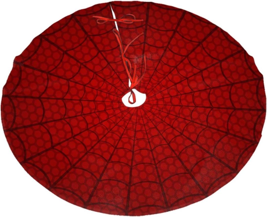Halloween Red Spider Web Christmas Tree Skirt 30" Winter Holiday Tree Mat Decoration