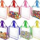8 Pcs XL-Large Clear Toy Storage Bags with Zipper, Reusable PVC Waterproof Toy Organizer Bags with Portable Handle for Building Blocks, Puzzles, Board Games,and Travel Dust-Proof Storage (XL-Large)