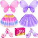 Kids Princess Dress Up Clothes for Little Girls, BIBUTY Pretend Play & Dress Up Princess Costume Set with Princess Shoes Tutu Fairy Wing for Little Girls, Princess Toy Gift for 3-6 Toddler Little Girl