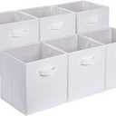 Collapsible Fabric Storage Cubes Organizer with Handles, Sturdy, White, 10.5-x-10.5-x-11-inch, Pack of 6