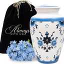 Cremation Urns for Human Ashes Adult Female, Male | Funeral Urn for Ashes for Women, Men | Decorative for Burial, Memorial, Home | Handcrafted Large Size | Delft Style Blue & White