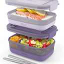 Ello 2-Pack Bento Box Lunch Stack Plastic Food Storage Container | Leak-Proof Locking Plastic Lids | Silicone Base | BPA-Free | Freezer Microwave and Dishwasher Safe | Wisteria