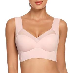 WOWENY Seamless Wirefree Bras for Women Comfy Mesh Soft Padded Back Smoothing Bra Size XL