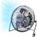Comfort Zone Mini USB Desk Fan with 360-Degree Adjustable Tilt, Dual Powered (USB or Power Cord, Included), All-Metal Construction, 4 inch Quiet Bedside Table Fan, Silver