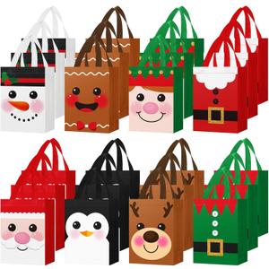 Clysee 24 Pcs Christmas Gift Bags with Handles 10 x 8 x 4 Inch Reusable Multifunctional Non Woven Christmas Gift Doll Bags Wrapping Xmas Party Favors for Holiday Xmas Gifts