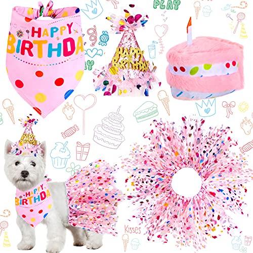 Weewooday 3Pieces Dog Birthday Outfits Dog Girl Bandana with Dress Girl Set, Puppy 1st Birthday Party Supplies, Cute Pink Cat Kitten Pet Tutu Skirt Costume Decoration for Small Medium Animal