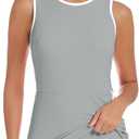 Tennis Dress for Women with Built-in Shorts and Bra Crew Neck Sleeveless Athletic Side Slit Golf Mini Dress (Gray, S)