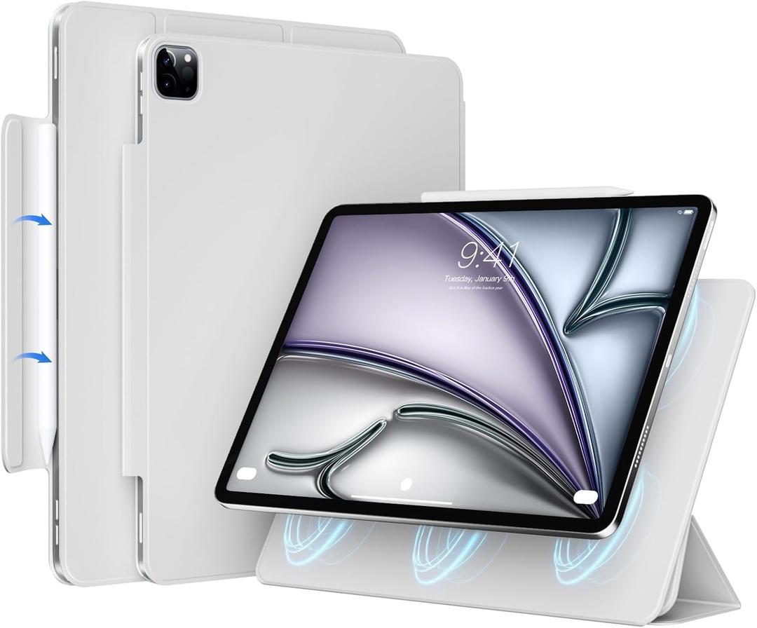 Magnetic Case for iPad Air 13 inch 2024 & iPad Pro 12.9 inch 6th/5th Gen (2022/2021) |Auto Sleep/Wake | Pencil Pro & USB-C | Lightweight Non-Slip PU Leather Protective Cover (Gray)