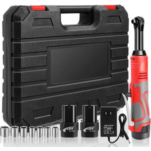 Cordless Electric Ratchet Wrench, 3/8" 18V Electric Ratchet Wrenches Set, 45 ft-Lbs 400RPM Cordless Ratchet Wrench with 2 Pack 2000mAh Lithium-Ion Battery, 7 Sockets Wrench and Charger