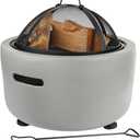 Barton 18" Round Concrete Charcoal Wood Burning Fire Pit, Magnesium Oxide Spark Screen, Fireplace Poker, Grate, BBQ Grill Firepit Charcoal Grill